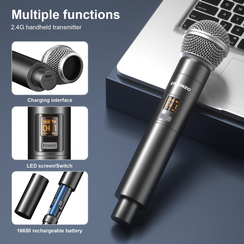 Aokeo Wireless Microphone Only for Mic Input, UHF Metal Dynamic Handheld Multipurpose Mic with Rechargeable Receiver (Work 4hs), 160ft Range, for Karaoke Machine, Amplifier Speaker, Mixer, Church PG58-2