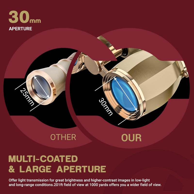 [AUSTRALIA] - ESSLNB Opera Glasses Binoculars for Women Adults 4X30mm Theater Glasses Compact Binoculars for Theater and Concerts Antique Binoculars with Case Removable Chain (Gold) Gold 
