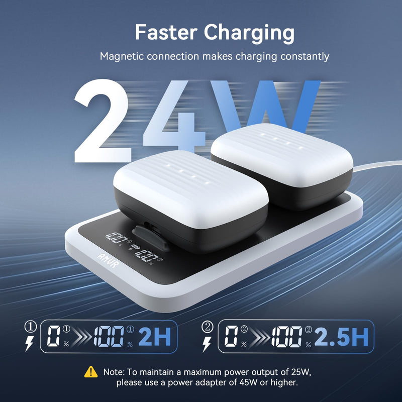 AMVR CD1 Charging Dock for 2*BP1, Max 24W Power for Fast Charging, One Battery Fully Charges Within 2 Hours, Compatible with BP1 Battery Pack (45W Charging Adapter Included)