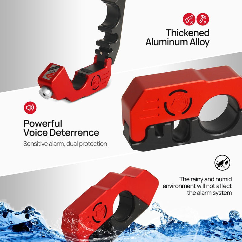 [AUSTRALIA] - Motorcycle Locks Anti Theft, 130DB Alarm Motorcycle Grip Brake Lock, Heavy Duty Handlebar Throttle Lock Waterproof Alarm System for Moped, Bike, Scooter, ATV (Red) Red 