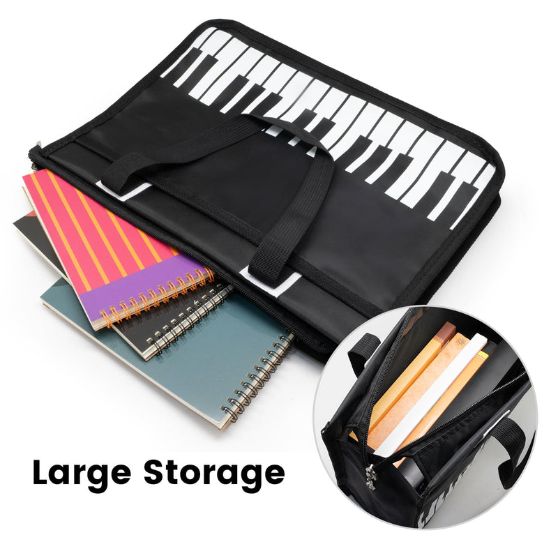 BestSounds Piano Bag, Zipper Waterproof Music Book Tote Bag Piano Accessories for Women, Gifts for Musicians Black