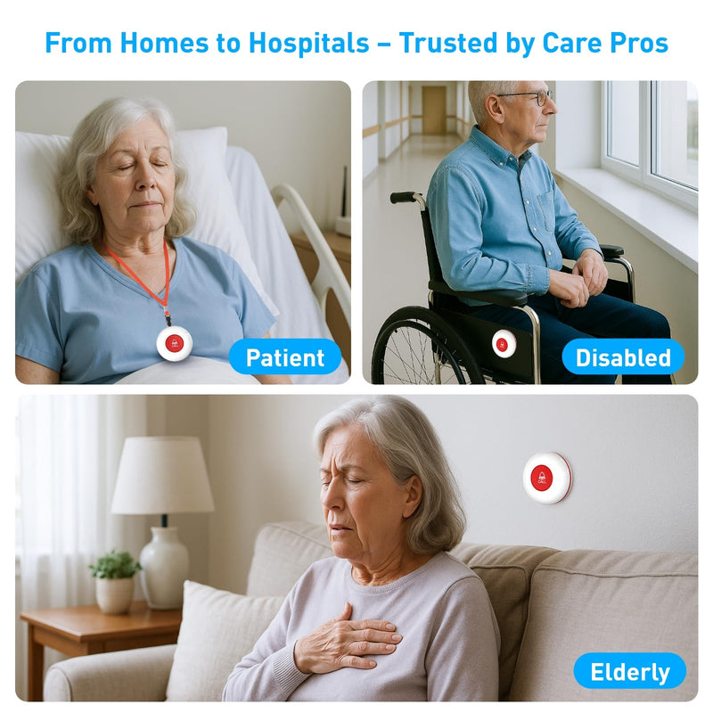 [AUSTRALIA] - WiFi Caregiver Pager System with Emergency Button for Elderly - 1 SOS Alert Watch + 2 Wireless Call Buttons + 1 Receiver for Seniors Patient Disabled Kids (2.4GHz WiFi, No Monthly Fee) 2+1+1 White 02 