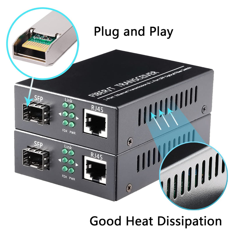 A Pair of 1.25G/s Bidi Gigabit Multi-Mode Fiber Ethernet Media Converter with 2PCS Bidi SFP LC Dual Transceiver Module Included, 10/100/1000Base-Tx to 1000Base-SX SMF RJ45 to SFP Slot up to 550M Include MultiMode LC Dual Port