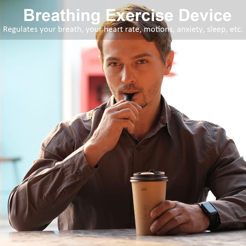 Breathing Trainer with Display | Portable, Rechargeable, Detachable Mouthpieces, Compact Handheld Design Black