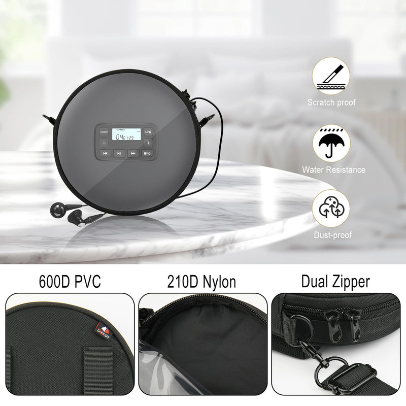 TXEsign CD Player Storage Bag, 6" Disk Case With Adjustable Shoulder Strap, Waist Band, and Transparent Window