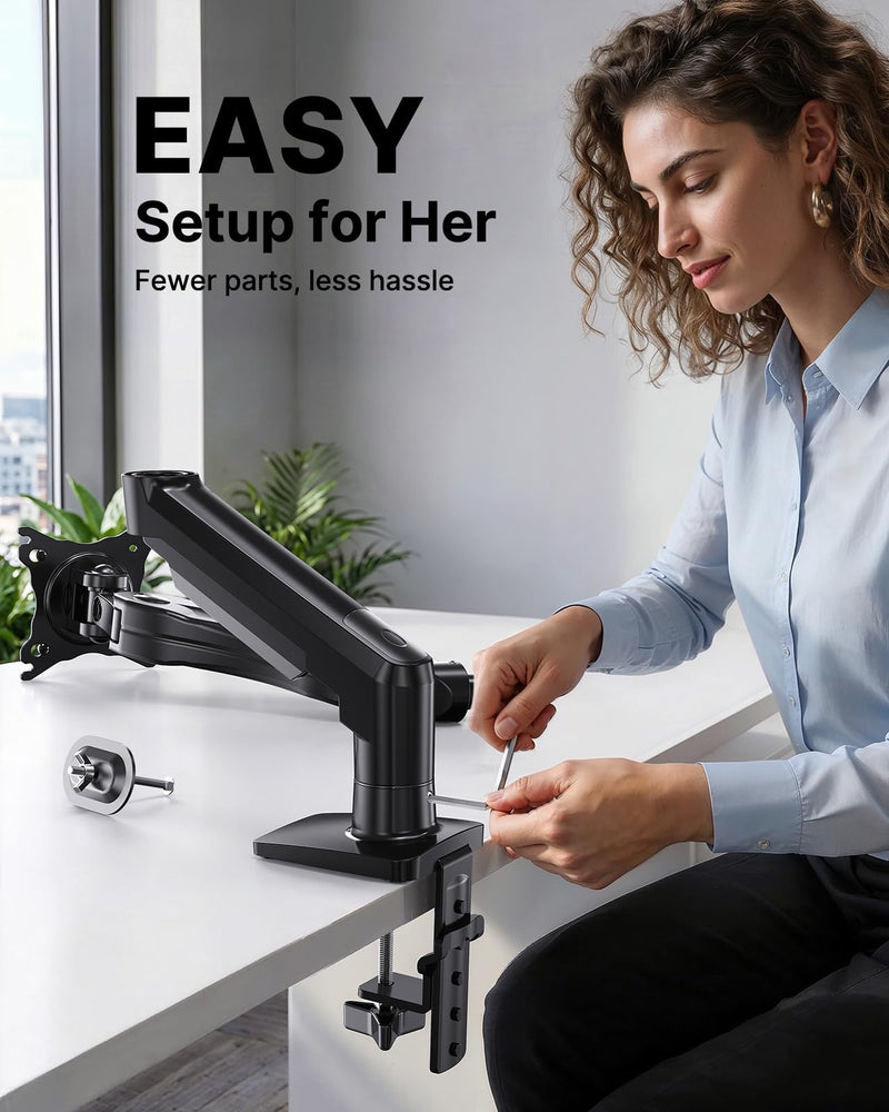 HUANUO FlowLift™ Single Monitor Mount, 13 to 32 Inch Monitor Arm, Adjustable Monitor Stand, Vesa Mount with Clamp and Grommet Base - Fits 4.4 to 19.8lbs LCD Computer Monitors Black 1