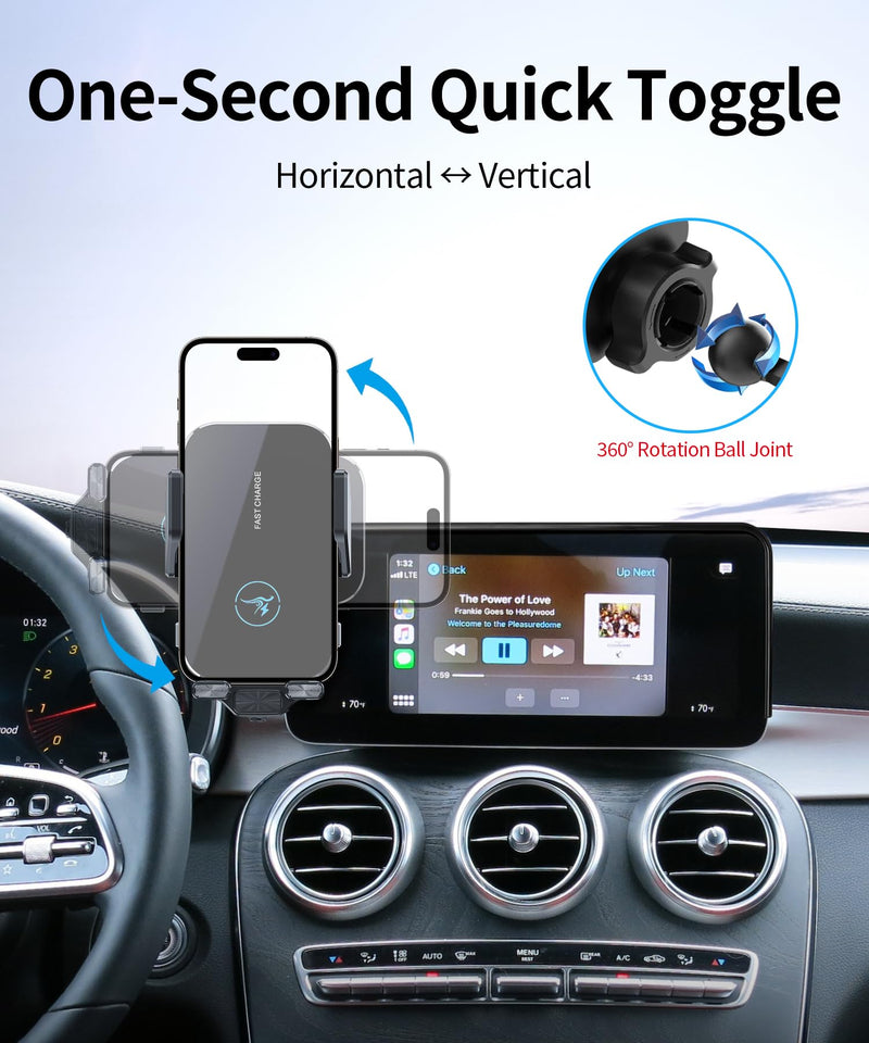 Wireless Charger Car Phone Mount for Mercedes Benz GLC/C-Class 10.25 Screen | GLC-Class 2020-2022/C-Class 2019-2021, Auto Clamp Cell Phone Mount Accessories 15W Qi Fast Charging Stand fit iPhone Android 10.25-inch for 20-22 GLC-Class / 19-21 C-Class