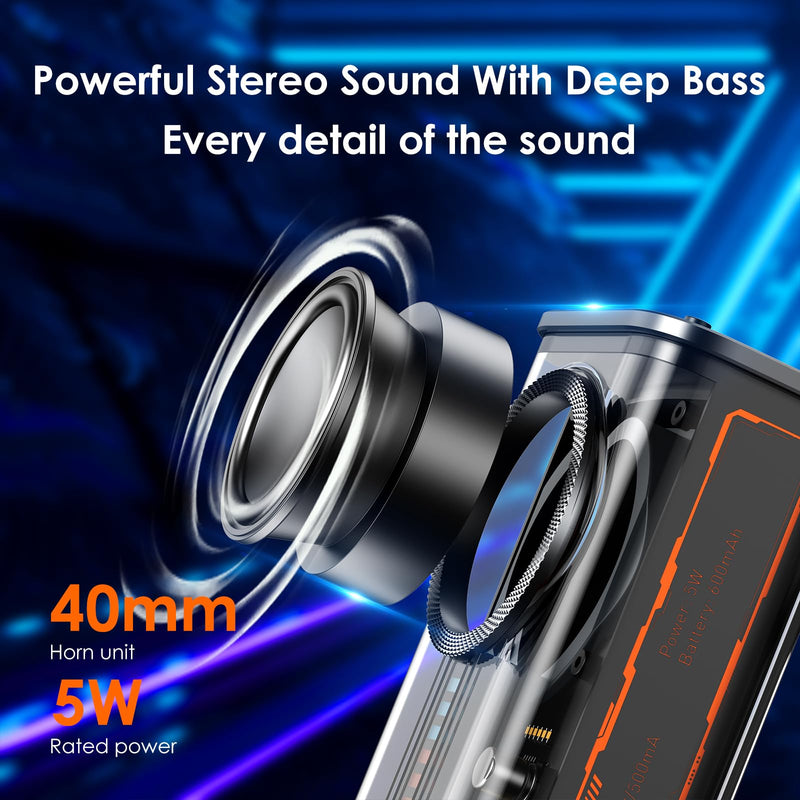 [AUSTRALIA] - Portable Bluetooth Speaker with Lights, Transparent Wireless Mini Bluetooth Speaker with TWS, Perfect Small Speaker HD Sound and Bass for Office, Home, Shower, Room, Bike, Car (Black) Black 