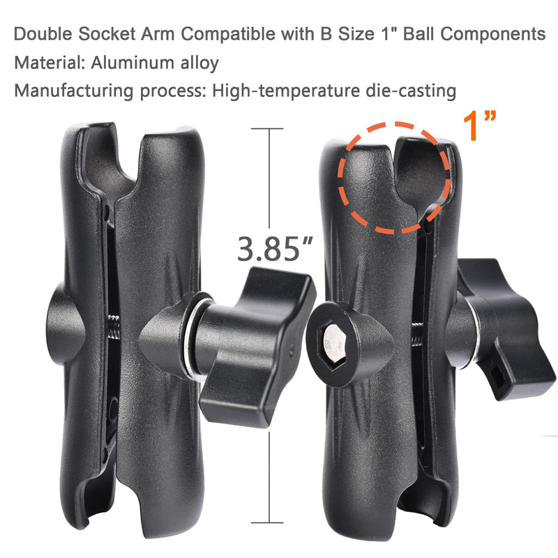 VAUBORTTI 1" Ball Phone Mount – Aluminum Alloy Arm & Base, Double Ball Joint, 360° Adjustable, Screw-Mounted Base, Fits RAM B Size System – Universal Holder for Car, Truck, Van, Desk, Wall, Dashboard