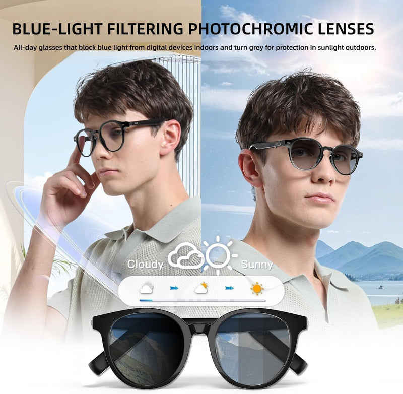 GetD AI Glasses for Men & Women, Smart Glasses Powered by ChatGPT with 145-Language Translation,Bluetooth 5.4 Glasses, Polarized & Photochromic Lenses, 11H Music Play for Driving and Daily Use