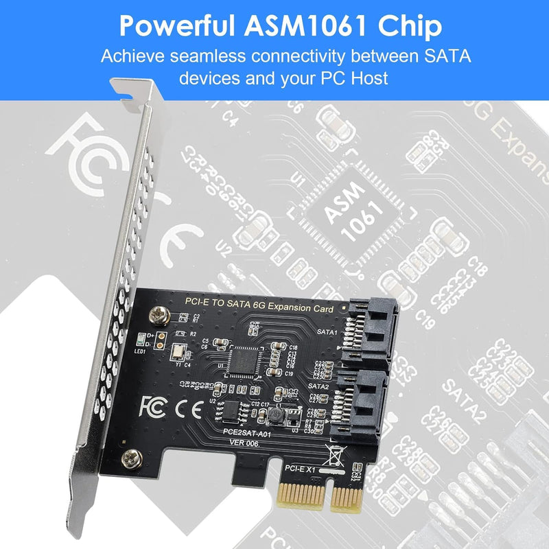 2-port SATA III 6Gbps Expansion Card, SATA Controller Card for PCI-Express Slot 1x 4X 8X 16x, Supports Windows Systems, Ubuntu, Vista