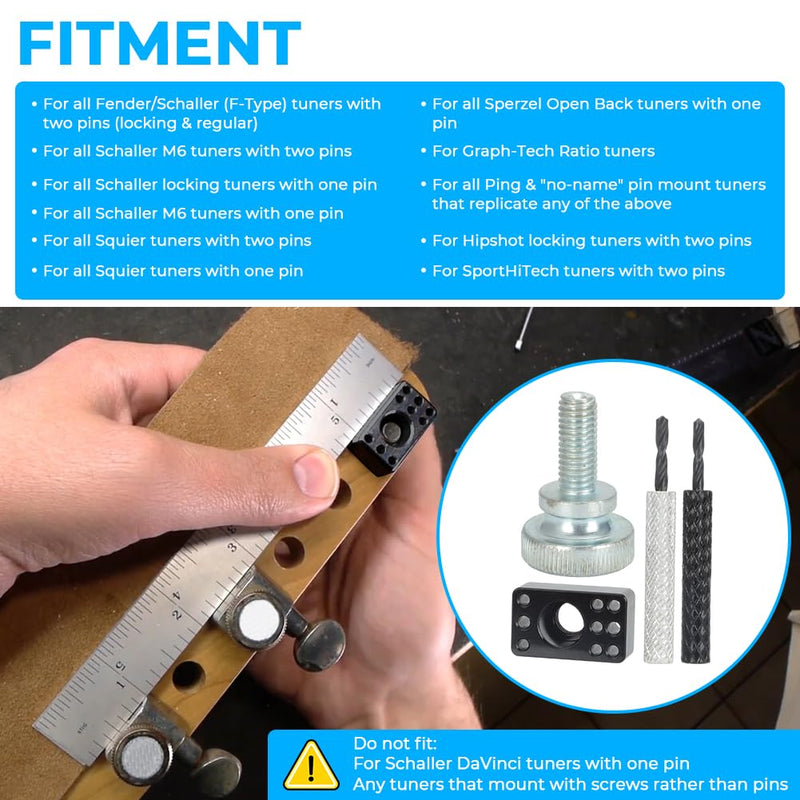 AUTOVIC Guitar Tuner Drill Jig for Pin-Mount 6-In-Line Machine Heads - Compatible with Fender Stratocaster/Telecaster & Squier Electric Guitars