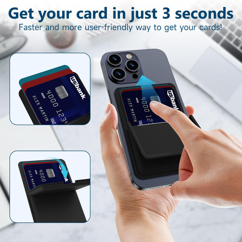 [AUSTRALIA] - Magnetic Wallet Compatible with MagSafe Wallet, Adjustable Wallet Stand for Apple Wallet Mag Safe, Magnetic Card Holder Wallet for iPhone 15/14/13/12 Series, Twill PU Leather, 3 Cards,Black Black 