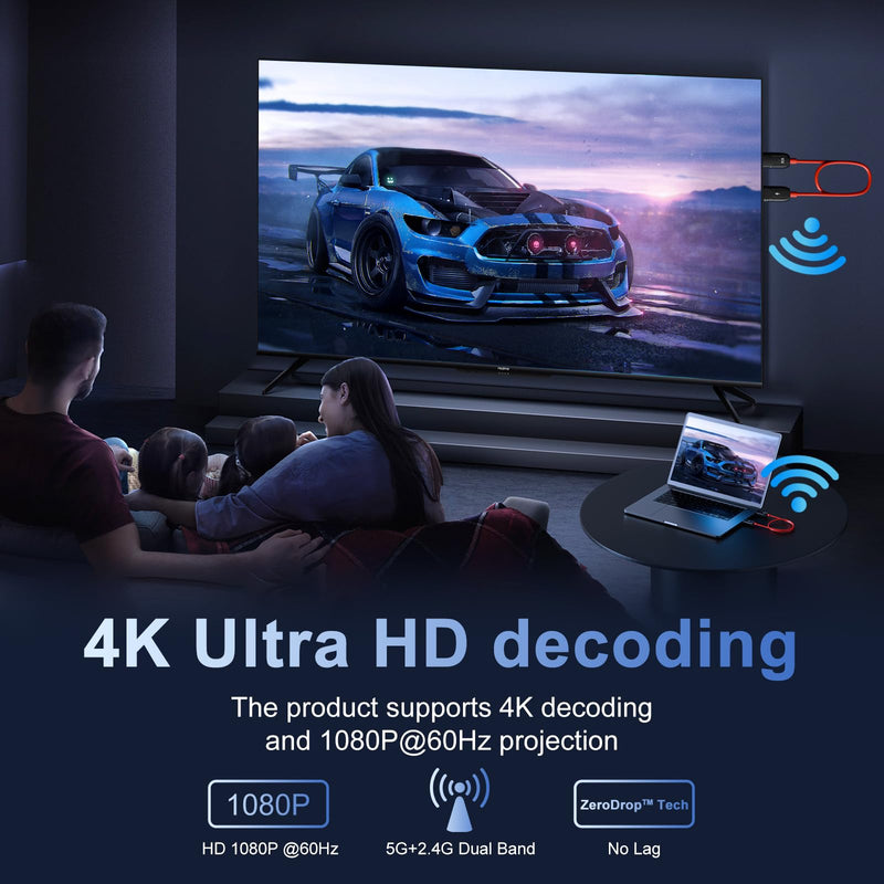 INVERSE NET Wireless HDMI Transmitter and Receiver, 4K Decode 1080P@60Hz Ultra HD Output, HDMI Wireless Support 2.4/5G Plug & Play for Video Streaming and Audio to Monitor from PC/Projector/TV Box black