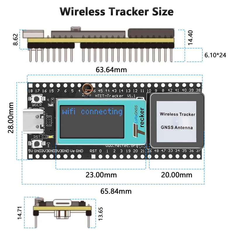 [AUSTRALIA] - Wireless Tracker ESP LCD Display Binghe 868 MHz Wireless Tracker Supports WiFi Bluetooth / LoRa / Gnss / Tracking and Positioning GPS Type C Connection with 2.4GHz Metal Spring Antenna 