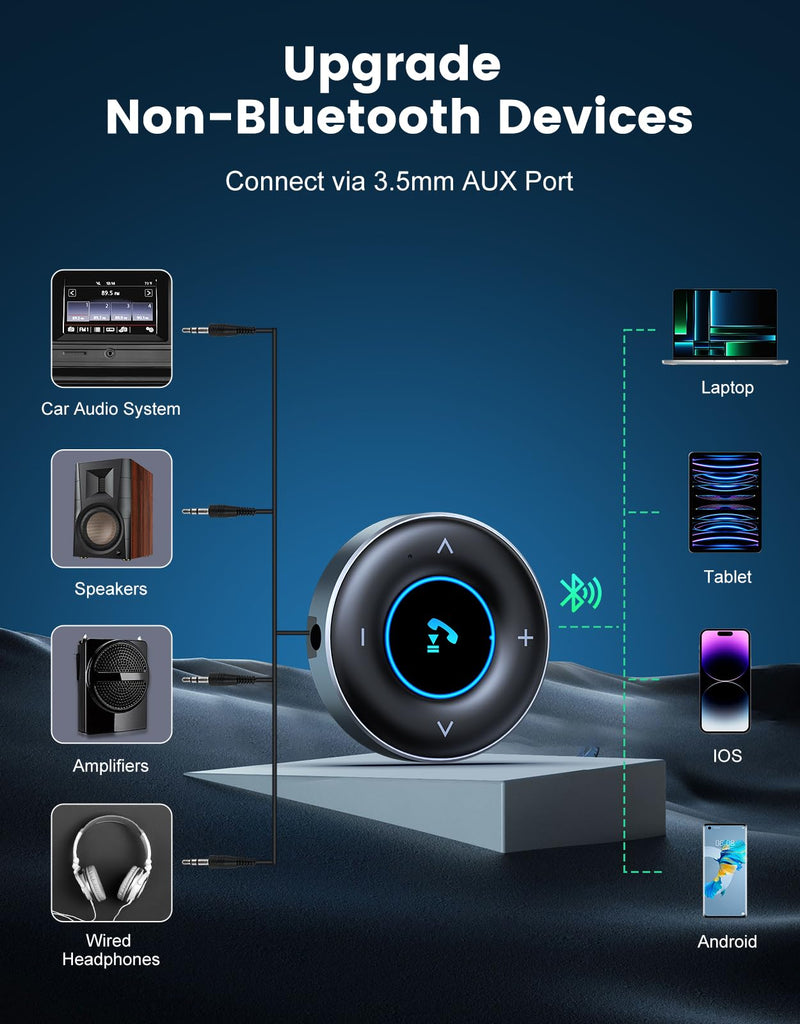 Bluetooth AUX Adapter for Car, [Plug and Play] Bluetooth 5.3 Receiver, 3.5mm AUX Bluetooth Car Adapter for Home Stereo/Speakers/Wired Headphones, Hands-Free Calls, Dual Connection, Hi-Fi Music