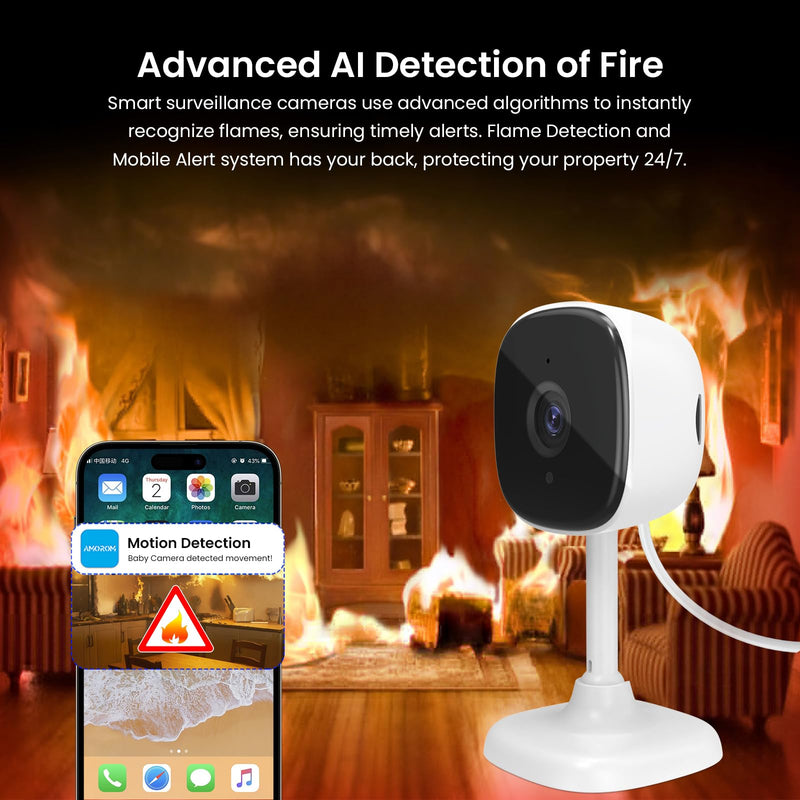 [AUSTRALIA] - AMOROM 2 Pack 1080P Indoor Wired Security Cameras, Home Indoor Cameras for Dog/Cat/Pet/Nanny/Baby/Elderly, Motion Detection, Night Vision, Smoke Siren, 24/7 Recordings, 2.4GHz Wi-Fi 2 Packs 