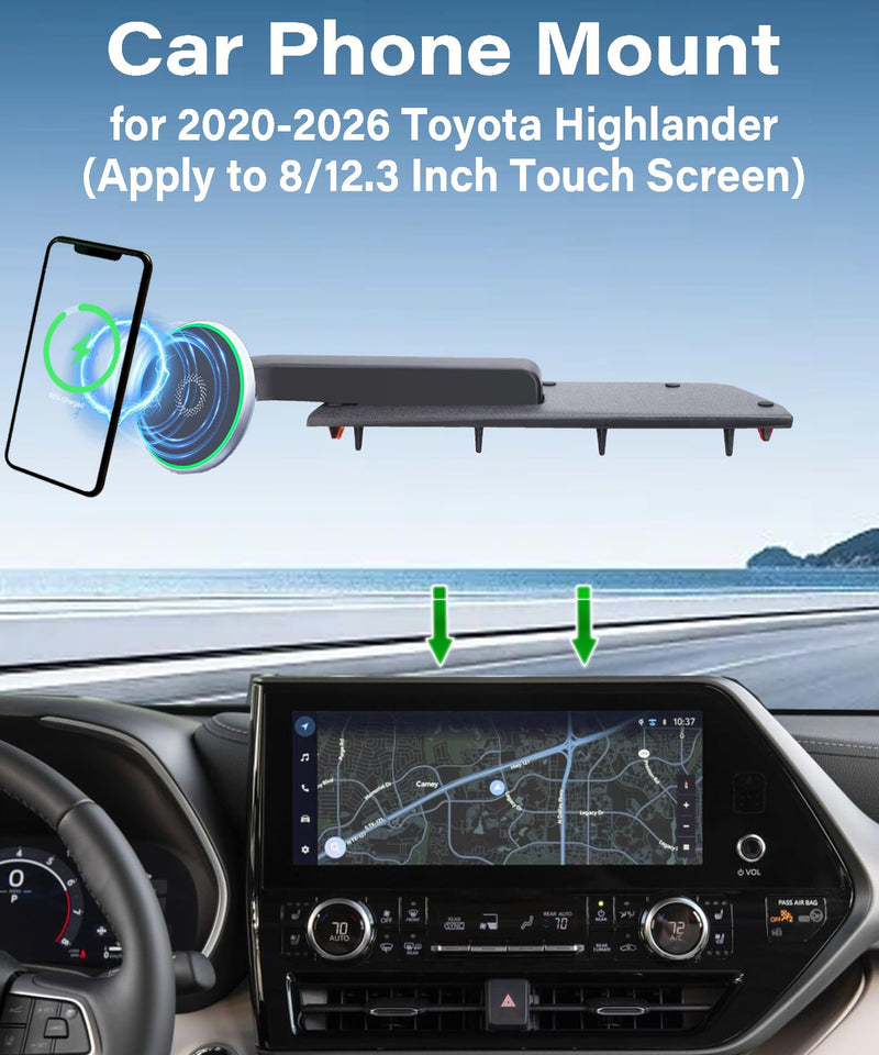 Car Phone Mount for 2020-2026 Toyota Highlander Accessories | MagSafe 15W Fast Wireless Charger Cell Phone Holder, 360° Rotatable 3D Fit Navigation Clip-On Cradle,will Not Block Air Vents fit for 2020-2026 Toyota Highlander