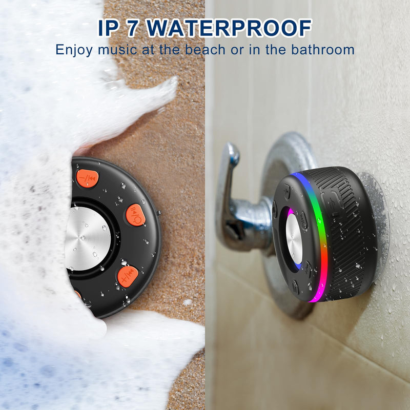 [AUSTRALIA] - Bluetooth Speaker, Shower Speaker, IP7 Waterproof Portable Speakers Bluetooth 5.4 with HD Sound, RGB Light/LED Display/Hands-Free Call/Suction Cup Perfect for Bathroom Sing-Along Stocking Stuffers 