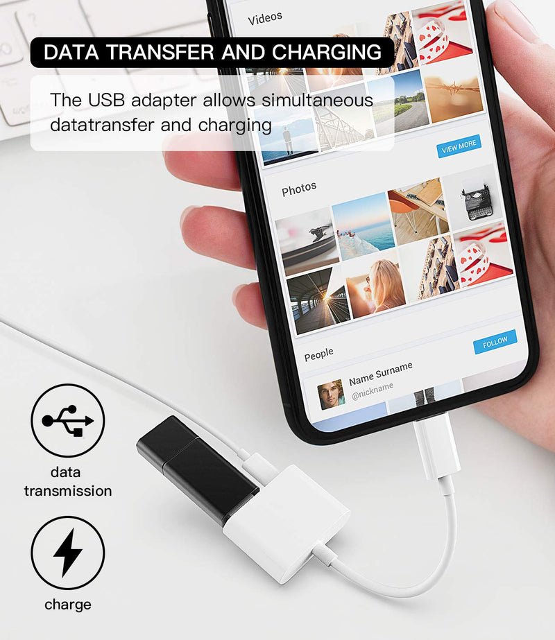 [AUSTRALIA] - Apple Certified Lightning Male to USB Female Adapter OTG and Charger Cable for iPhone 11 12 Mini max pro xs xr x se 7 8plus Ipad air A Camera Memory Stick Flash Drive Cord Converter Charging Splitter USB+Lightning 1Pack White-1 