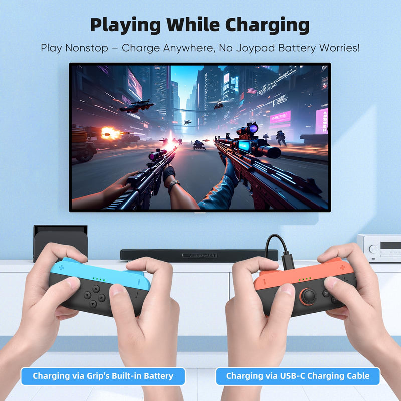 KOVA Switch 2 JoyPad Charging Grip with Built-in 3700 mWH Battery - 3.5H Fast Charging with LED Display, Enlarged SR/SL Buttons, Charging While Playing (Blue & Orange) Blue & Orange