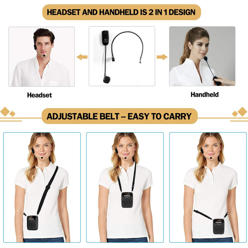 Portable Voice Amplifier Wireless & Wired Headset Microphone Speaker Mini Lightweight Personal Classroom Mic for Teachers Supports AUX Input,Bluetooth 5.0,Recording - S278UHF
