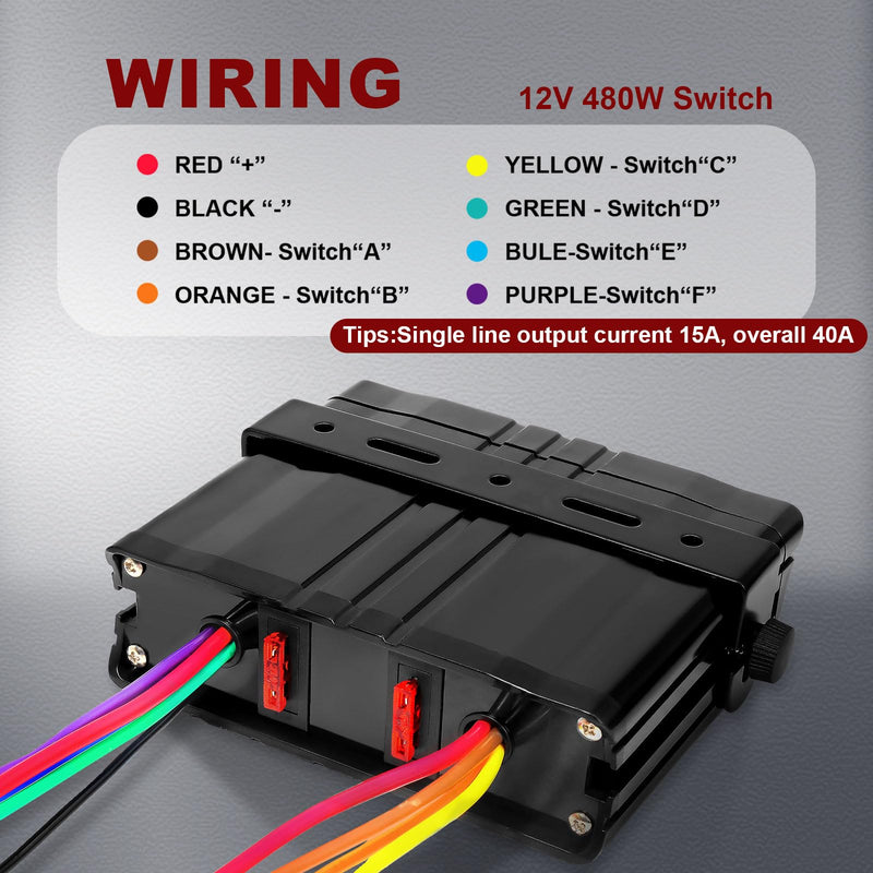Agrieyes 6 Gang Rocker Switch Box SPST, 12V 40Amp Toggle Switch Panel 12 AWG Wires Auxiliary Switch Panelfor Auto Automotive Car Truck Offroad RV Boat Vehicle