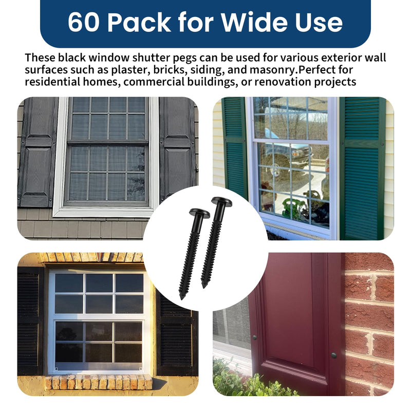 [AUSTRALIA] - 60 Pcs 3 Inch Vinyl Shutter Fasteners Heavy-Duty Shutter Loks for Exterior Decorative Shutters, UV-Resistant & Rustproof Peg Lok Pins with Enhanced Grip for Vinyl/Aluminum/Wood Shutters 