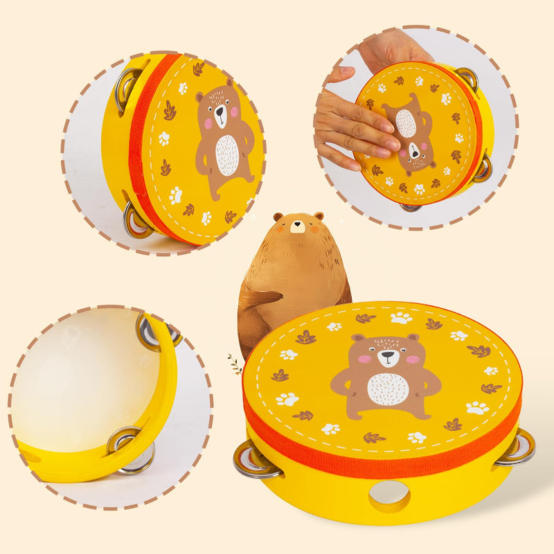 [AUSTRALIA] - Tambourines Musical Instrument for Kids and Adults, 6 inch Wooden Hand Held Drum Bell Tamborine with Birch Metal Jingles Percussion Hand Tambourine Educational Gift for KTV, Party, Game, Yellow Yellow Tambourine 