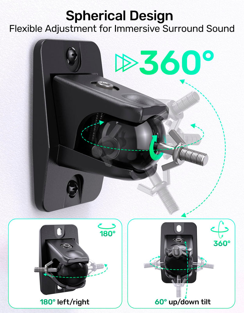 Surround Sound Rear Speaker Wall Mount, Ceiling Mount Bracket for Universal Satellite, fits Thread Hole with 1/4"- 20, 5mm & 4mm Thread, Works with Roku, Samsung q990F/990D, Holds up to 11 lbs