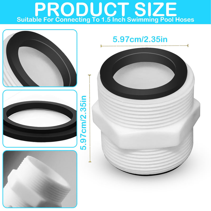 2Pcs 1.5’to 1.5’ Pool Hose Adapter, Pool Hose Connector Coupling Above Ground Pool Hose Adapter Compatible with Intex, Garden Hose Extender with 2 Rings Gaskets for 1.5 Inch Above Ground Pool Hose 2pcs