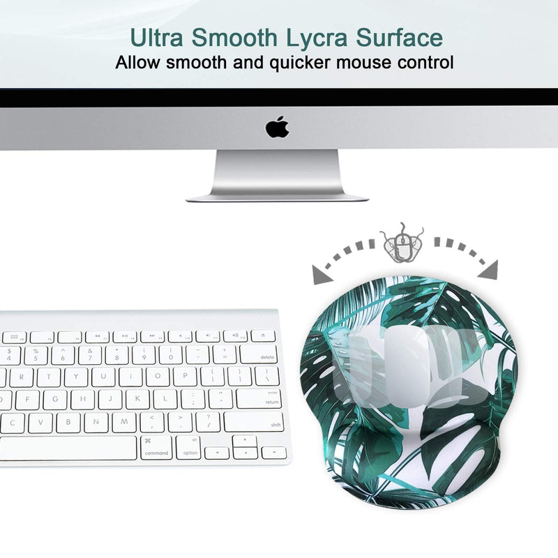 Ergonomic Mouse Pad with Wrist Support,Dooke Cute Wrist Pad with Non-Slip Rubber Base for Computer, Laptop, Home Office Gaming, Working, Easy Typing & Pain Relief Tropical Leaf Green Plant