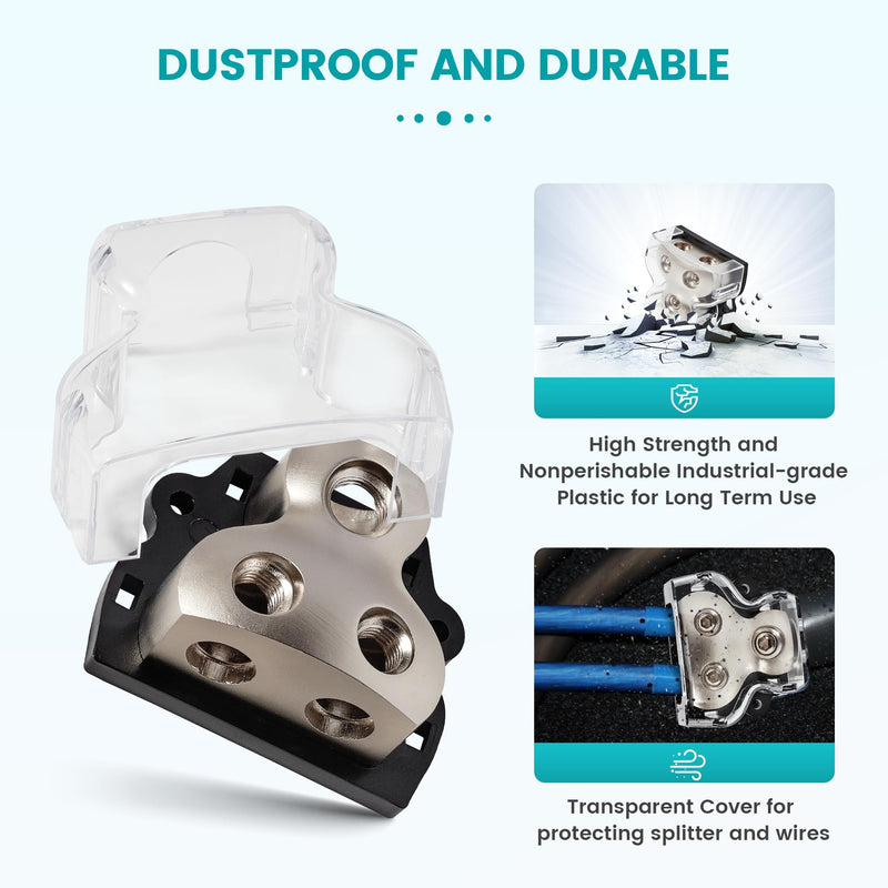 2PCS 2-Way Zine-Alloy Power Distribution Block, 0/2/4 Gauge in 4/8 Gauge Out Auto Car Audio Distribution Connecting Block, 2 Way Ground Distribution Block for Audio Amplifier Splitter ２ way (２PCS)