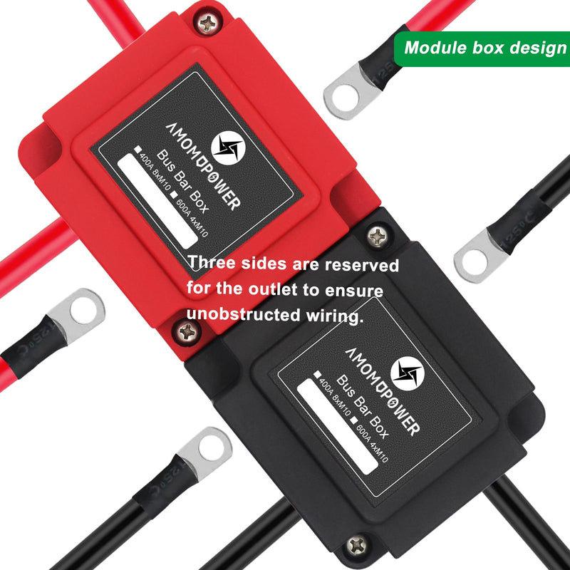 400A Busbar 12V-48V DC Heavy Duty Copper Power Distribution Block 8XM10 (3/8") Terminal Studs Positive Negative Independent Module with Cover Battery Bus Bar for Car RV Truck Boat (Red&Black)