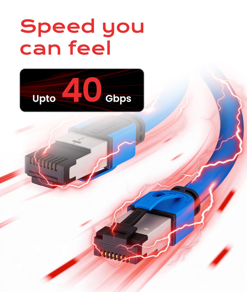 LINKUP 26AWG Cat 8 Ethernet Cable | Flexible High-Speed Patch Cord | 40Gbps 2GHz LAN Cable | RJ45 connectors | Use with Cat 5/ Cat 6/ Cat 7 | Ideal for Gaming & Desktops Blue 50ft