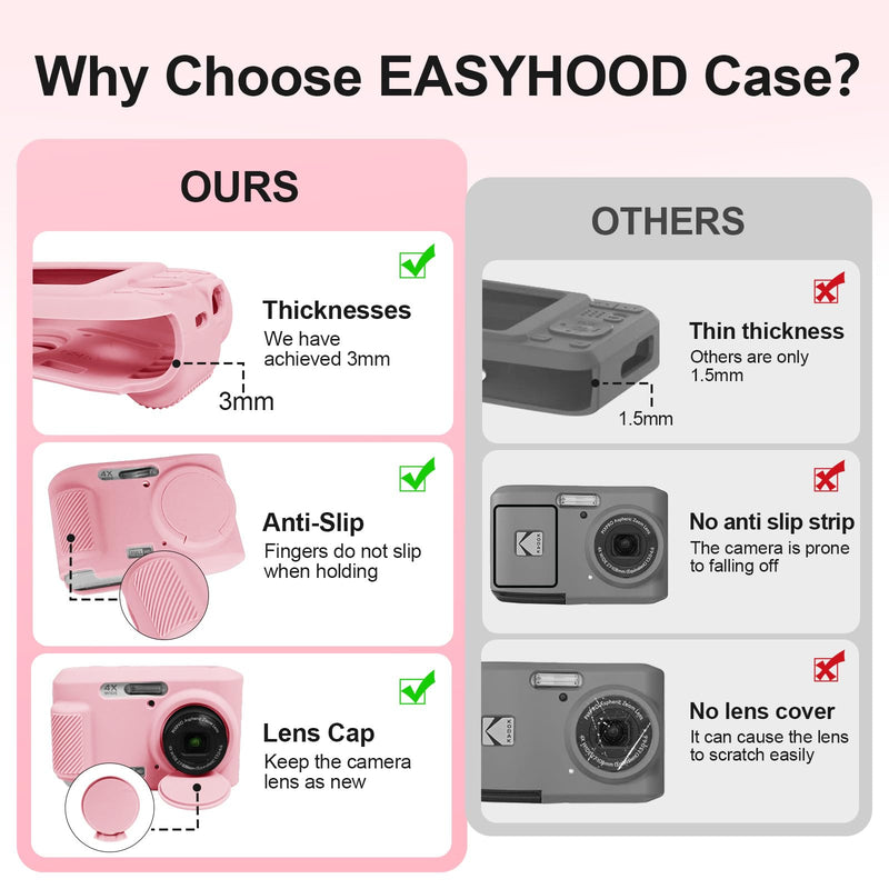 [AUSTRALIA] - Easy Hood Case for Kodak PIXPRO FZ45, Soft Silicone Camera Case with Removable Lens Cover, Lightweight Protective Cover Sleeve, Custom Fit FZ45 Camera (Pink) Pink 