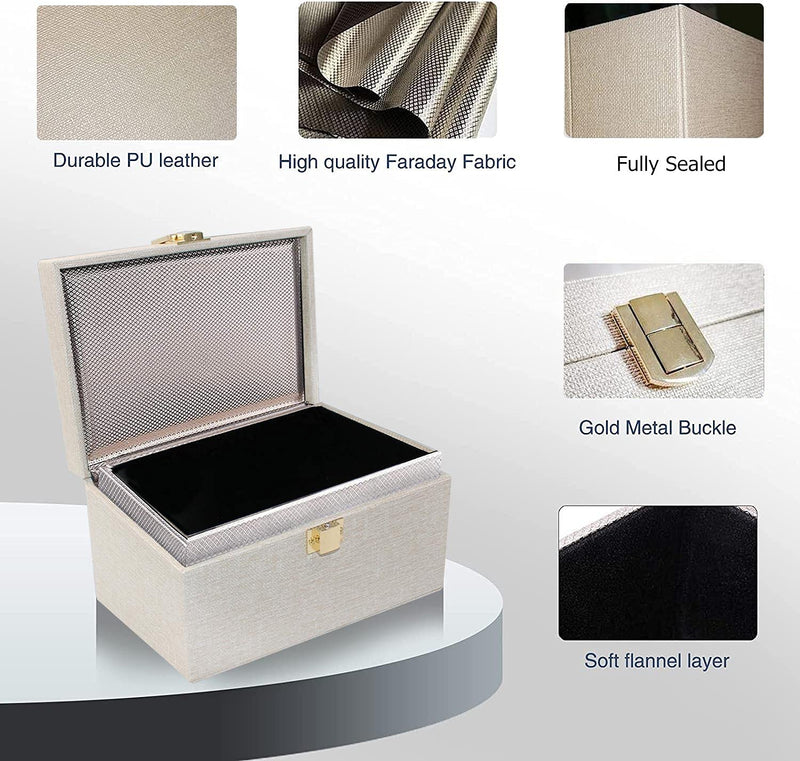 JXE JXO Faraday Box for Car Keys, RFID Key Fob Protector, Car Key Signal Blocker, RFID Signal Blocking Case Shielding Pouch PU Leather Car Key Wallet Case （Beige） Beige