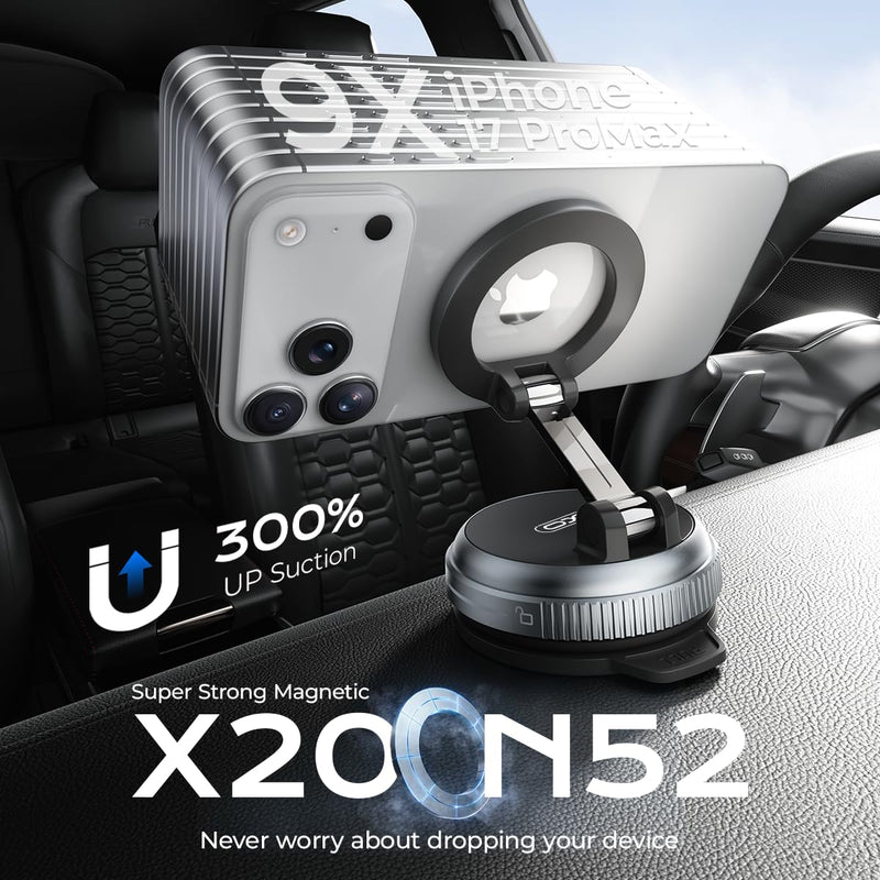 XO Simple is Beauty Upgraded Nano Gel Vacuum Magnetic Phone Holder,360°Rotation and Foldable Suction Phone Holder for Your Car,Compatible with iPhone17/16/15/14/13/12 and All Smartphones