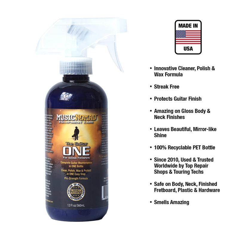 MusicNomad MN150 Guitar ONE All-in-1 Cleaner, Polish, and Wax, 12 oz. 12 Fl Oz (Pack of 1)