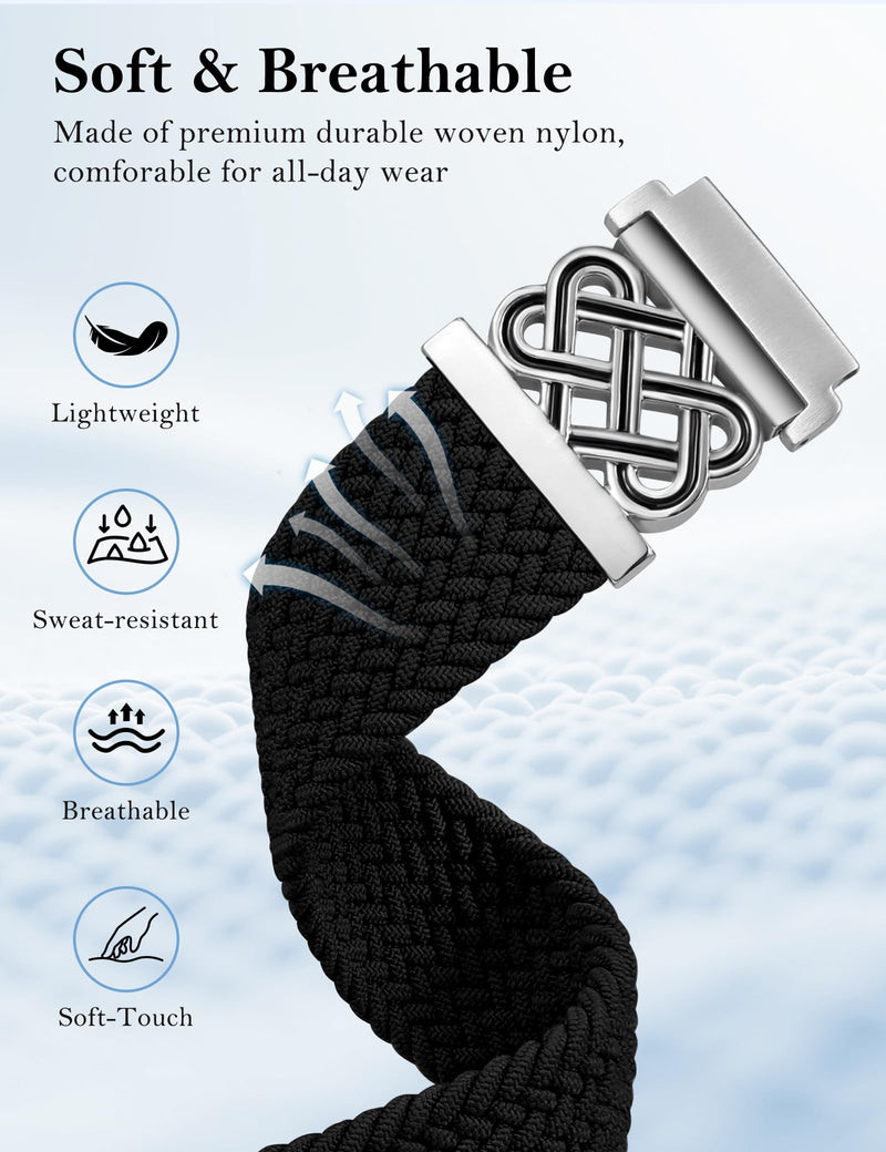 Minyee 2 Packs 20mm Magnetic Braided Nylon Band Compatible with Garmin Vivoactive 6/Vivoactive 5/3/3 Music Elastic Bracelet, Starlight & Black/Silver