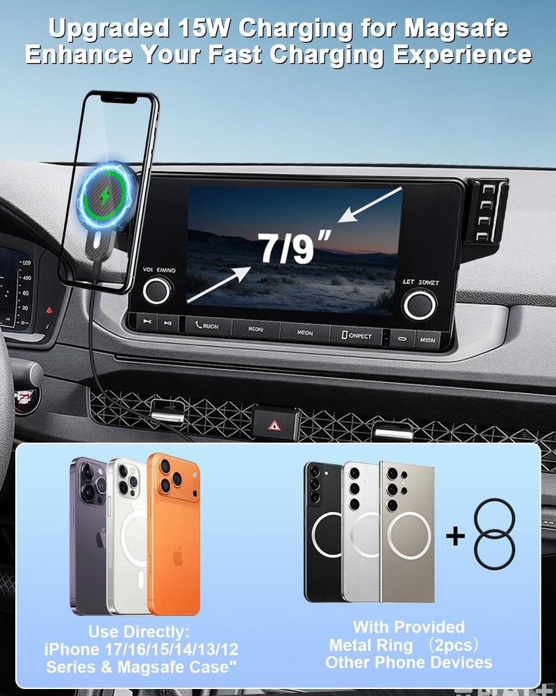 PZK Dual Car Phone Holder for Honda Accord 2023-2026 Accessories 7/9-Inch | For SE/EX/LE 15W Fast Wireless Charger with MagSafe Strong Magnetic 360° Rotation Phone Stand Hands-Free (Not Fit 12.3'') Honda Accord 2023-2026 (7/9-Inch)