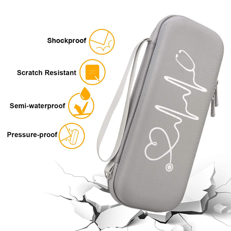 BOVKE Hard Stethoscope Case for 3M Littmann Classic III, Lightweight II S.E, Cardiology IV Diagnostic, MDF Acoustica Deluxe Stethoscopes - Extra Room for Taylor Percussion Hammer and Penlights, Gray