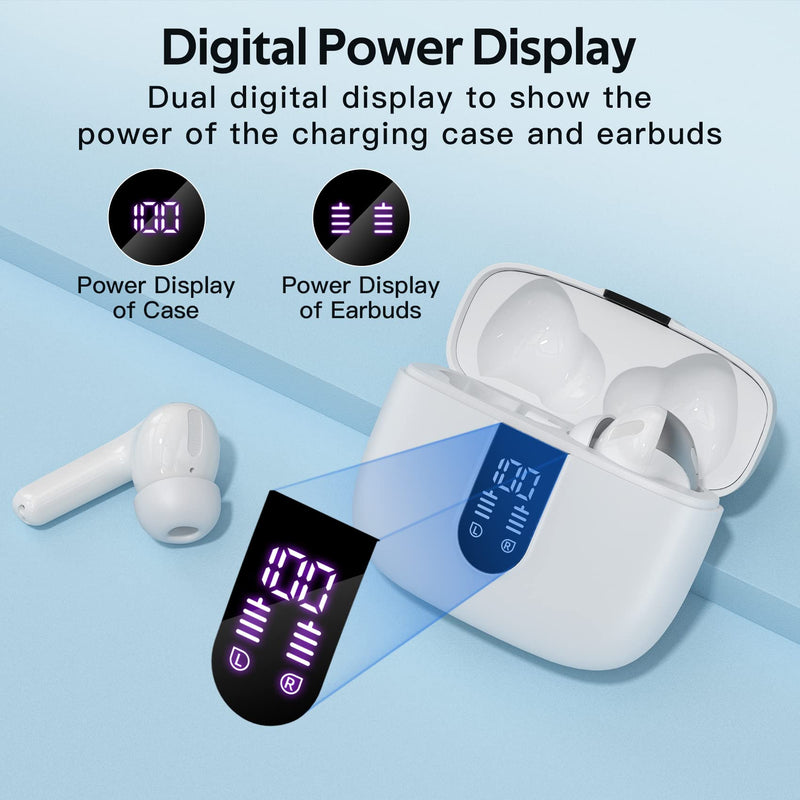 TAGRY 2 Sets X08 White and Phantom Purple Bluetooth Headphones True Wireless Earbuds 60H Playback Ear Buds with Wireless Charging Case in-Ear Earbuds with Mic