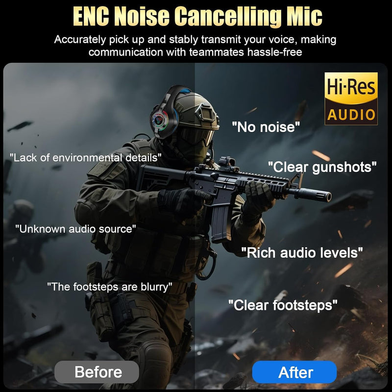 2.4GHz Wireless Gaming Headsets for PS5/PS4/Switch, 2026 RGB Noise Cancelling Headphones with Mics, 4-in-1 Connection, 7.1 Surround Sound, 40mm Drivers, Memory Foam, 45H Wireless Gaming Headphones
