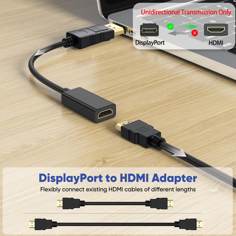 4K DisplayPort to HDMI Adapter 10 Pack, Display Port DP Male to HDMI Female Converter (Uni-Directional) Compatible with Laptop/Computer/AMD/NVIDIA, Monitor/HDTV/Projector black