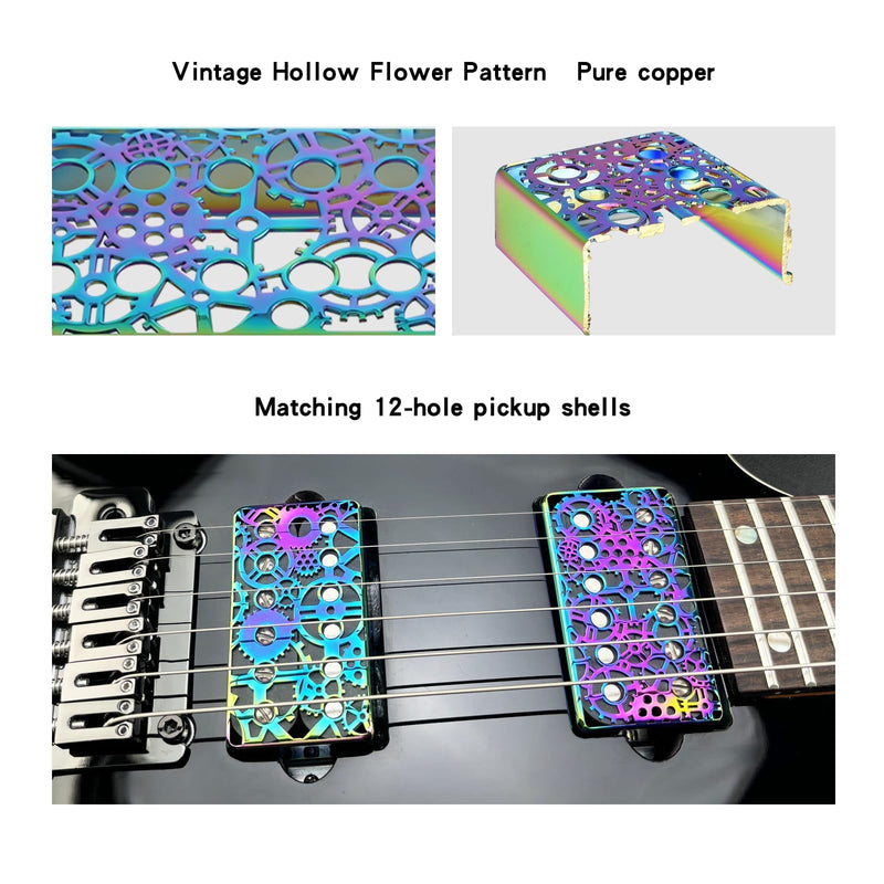2 PCS Brass Humbucker Guitar Pickup Covers 50mm/52mm Pole Spacing engraved Guitar Pickup Covers Pickup Covers electric guitar pickup covers for Les Paul Electric Guitar (Colorful) Style A heptachrome