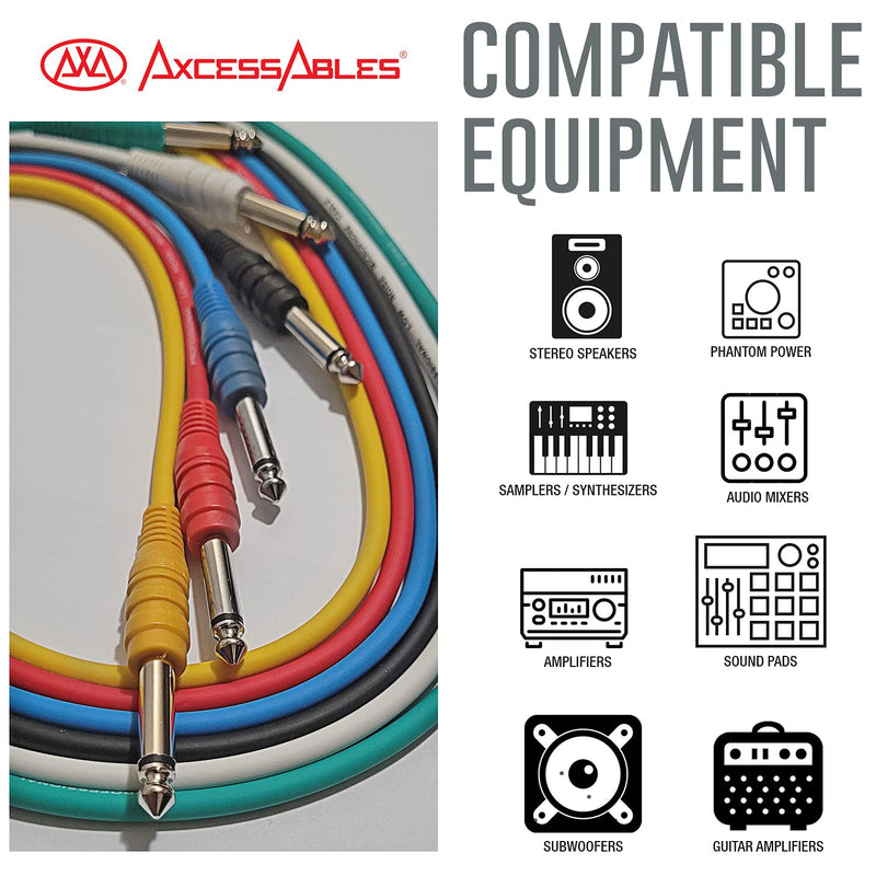 [AUSTRALIA] - AxcessAbles 1/4 (6.35mm) TS to 1/4 (6.35mm) TS Unbalanced Mono Multi-Color Patch Cables 6 Pack (3ft) Outboard Gear & Patchbay Studio Cables External Effects Digital Analog Effects 3ft - 6PK 