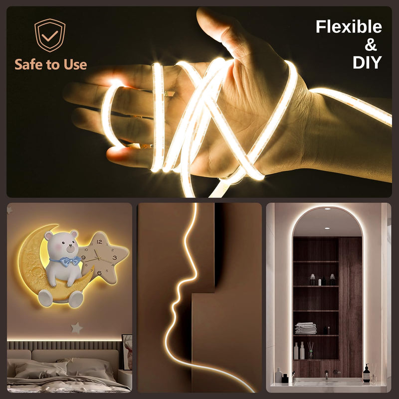 Wefomey COB LED Strip Light White, 16.5ft Dimmable 2700K-6500K High Density 3100LEDs 24V Flexible LED Tape Light with Remote and APP Control, for Under Cabinet Bedroom Kitchen DIY Lighting 16.4FT
