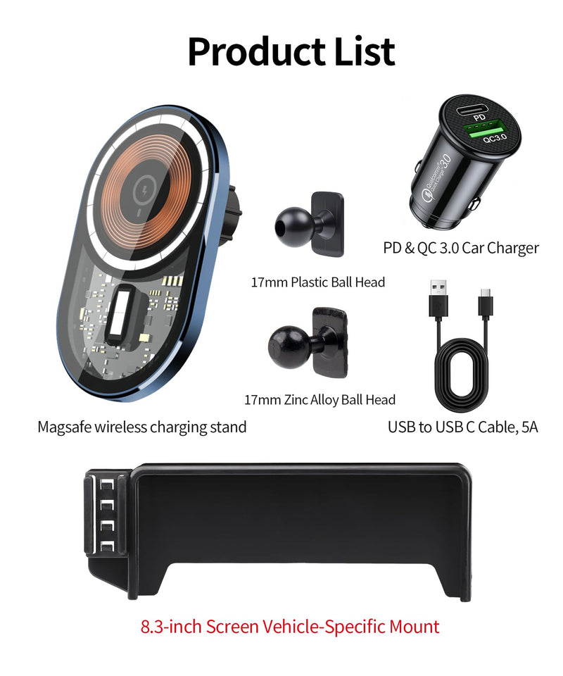 Wireless Charging Car Phone Holder for Audi Q5,A5,RS5,A4,Allroad,8.3"Screen | Magsafe Accessories Fast Charging Magnetic cell phone Holder Clip Compatible with iPhone Android, 3D Fit Vehicle Phone Stand