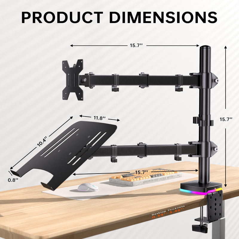 Afaloona RGB Monitor & Laptop Stand with USB Hub, Charging & Data Transfer | Fits 13-32" monitors and 11-17" laptops with a removable tray that converts to a dual monitor mount, up to 18 lb per arm RGB Laptop & Monitor Stand